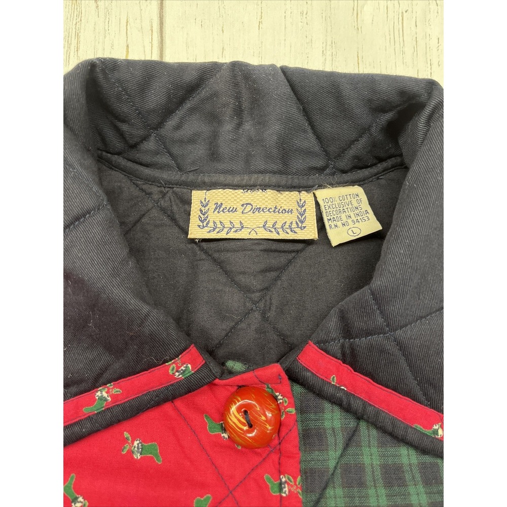 New Direction Christmas Shirt Jacket Quilted Embroidery Plaid Large Womens VTG - Picture 2 of 16